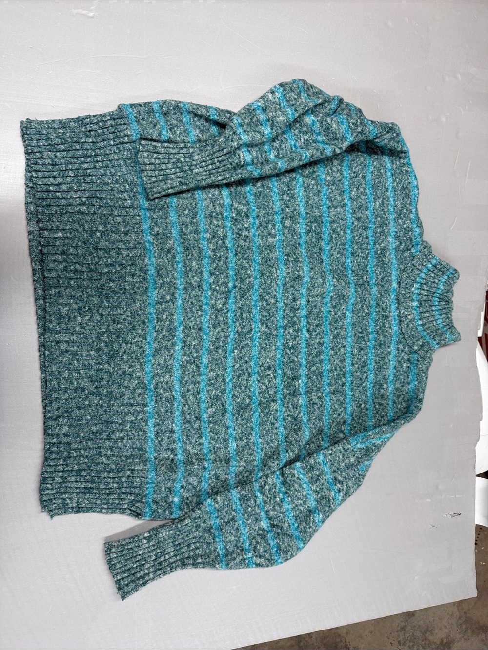 Eddie Bauer Teal and Turquoise Striped Turtleneck Sweater